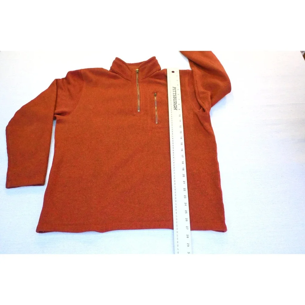 Outdoor Life Mens L Quarter Zip Sweater Orange Fleece Back Chest Pocket Cozy
